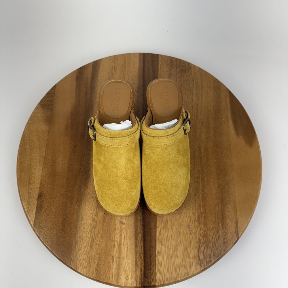 New Womens Re/Done Classic Yellow Suede Slip On Comfort Clogs Size EU 37 NIB